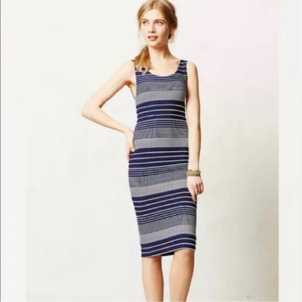 Anthropologie Maeve Edisto Navy and White Stripe Bodycon Tank Dress